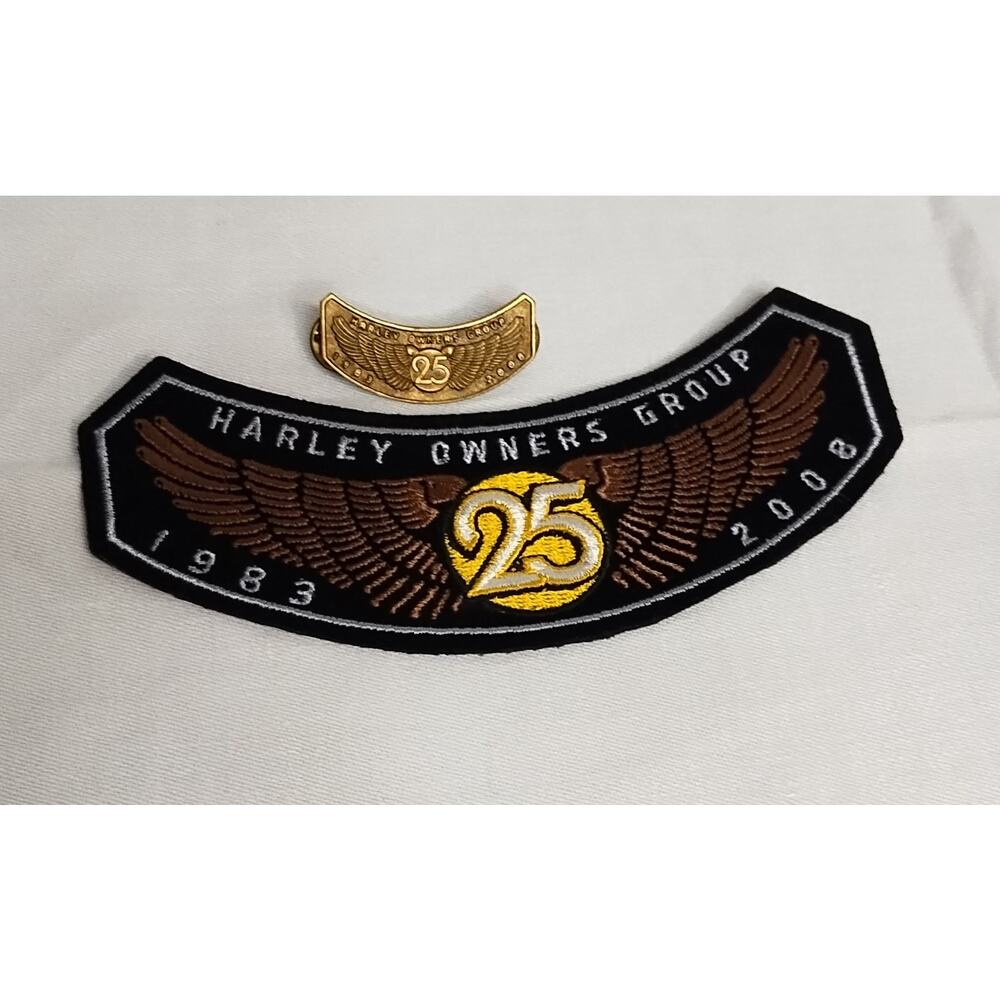 2008 Harley Owners Group (HOG) Patch & Pin set.  Black/Bronze/Gold, Bronze